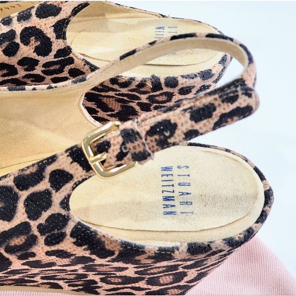 STUART WEITZMAN size 11 Leopard print peep toe sling back Wedges - Picture 4 of 8